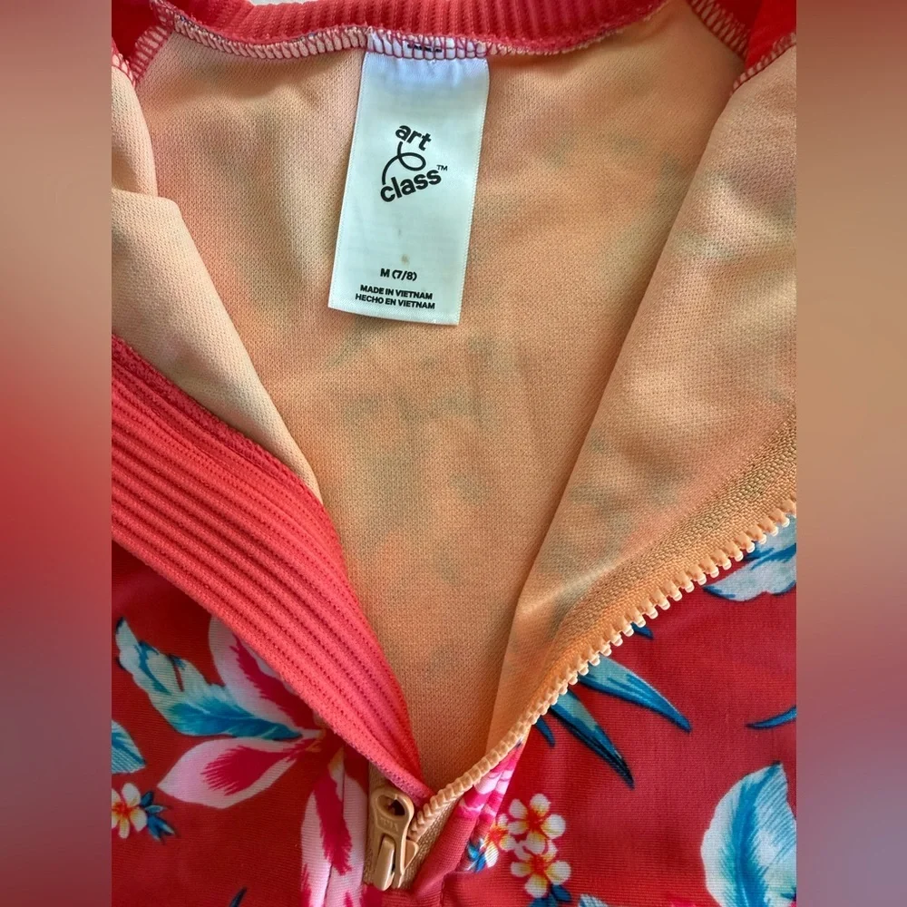 ART CLASS Kids Long-Sleeve Floral Rash Guard Swimsuit - Medium (7/8)